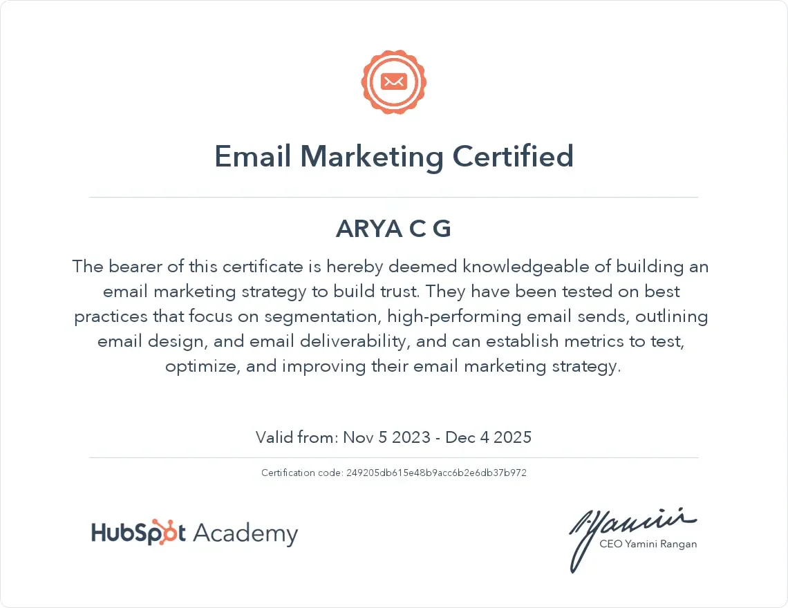 Hubspot Email Marketing Certificate